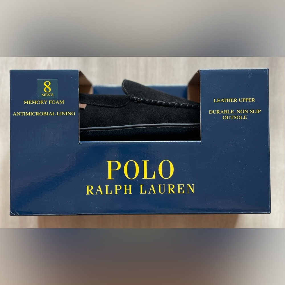 Polo Ralph Lauren Collins Bear Suede Memory Foam Moccasin Slippers Mens Sz 8 - Picture 5 of 7